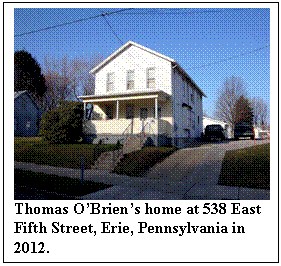 Text Box:  
Thomas OBriens home at 538 East Fifth Street, Erie, Pennsylvania in 2012.
